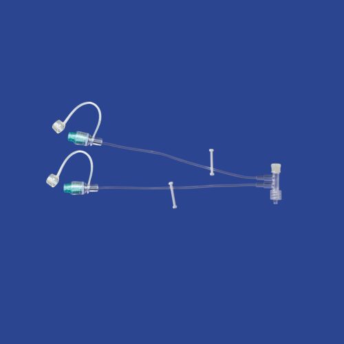 MILA Small Bore T Set with 2 stasis valves, 2 clamps, injection site, and luer lock - 16Ga x 20cm (8in) - Priming Volume: 0.88ml