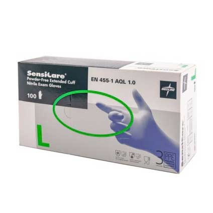 Medline SensiCare® Extended Cuff Nitrile Exam Gloves L