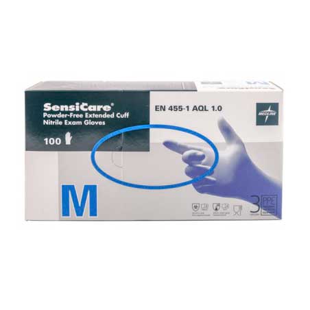 Medline SensiCare® Extended Cuff Nitrile Exam Gloves M