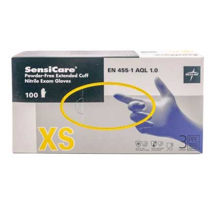 Medline SensiCare® Extended Cuff Nitrile Exam Gloves XS